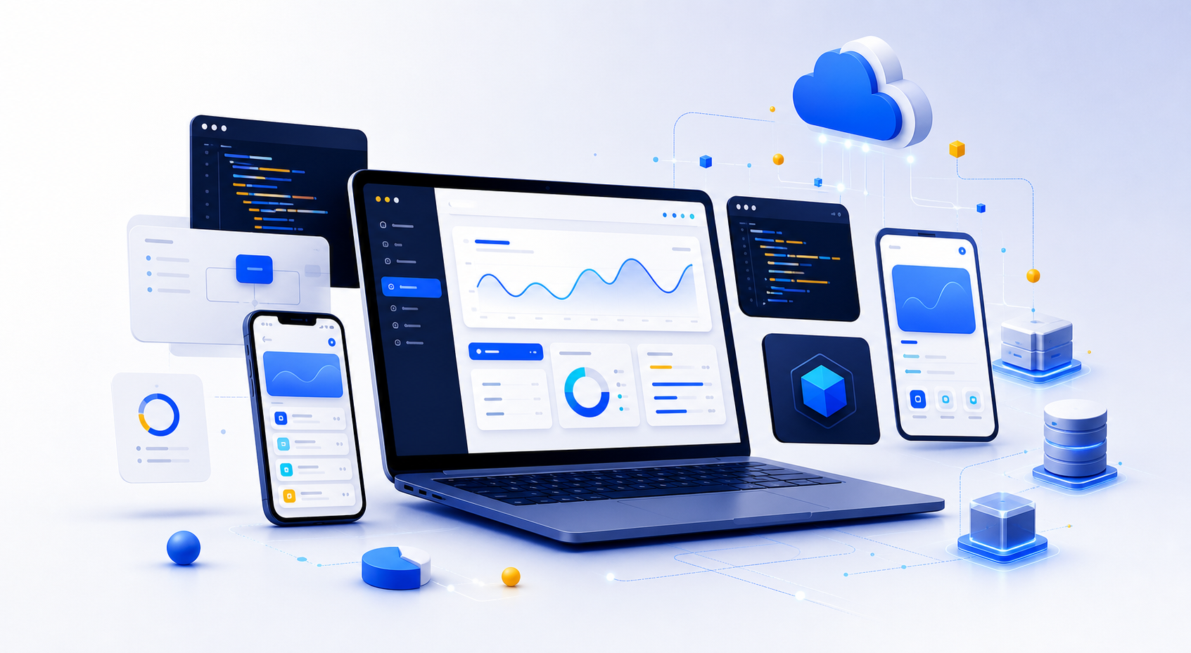 Modern digital product dashboards and cloud technology illustration